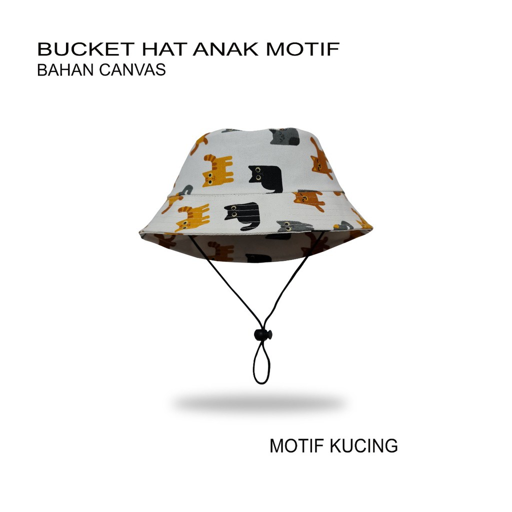 Topi Bucket Anak Tali Bahan Canvas Tebal Motif