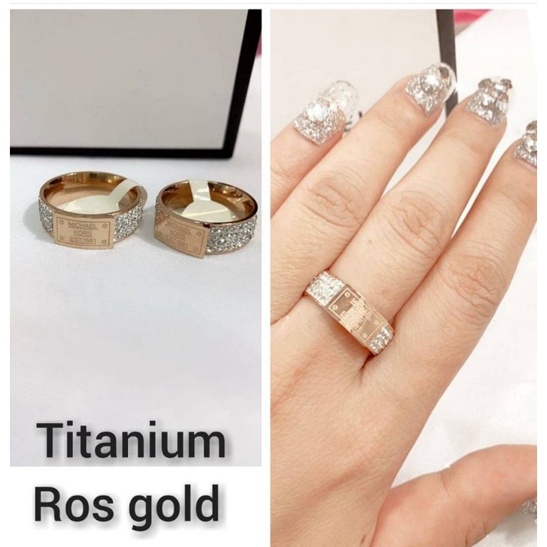 Cincin Titanium Asli Motif Mk Premium Quality Anti karat Ring Stainless steel mata kilau Ct042