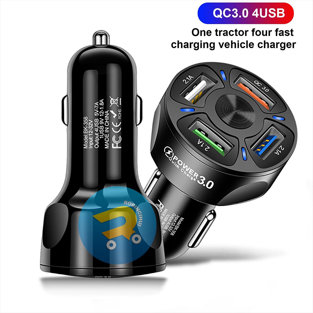 Charger Mobil 4 Port Qc 3.0 3.1A / Adaptor Mobil / Car Charger / Colokan Mobil / Fast Charging