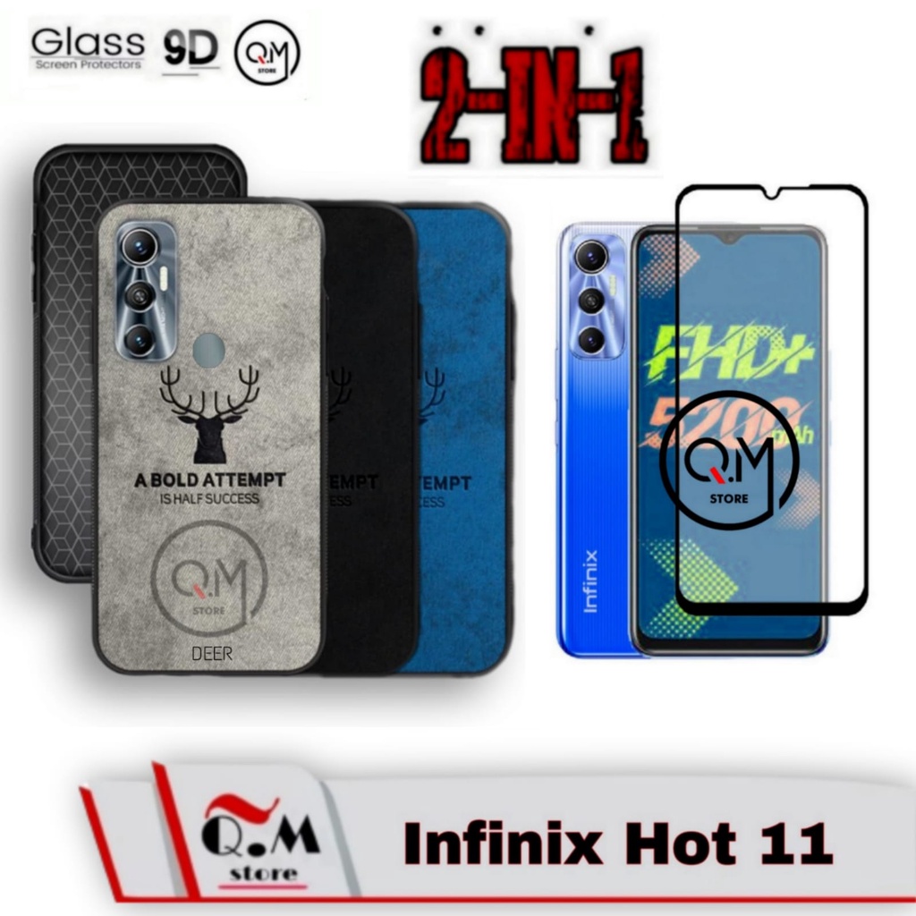 PAKET 2 IN1 CASE INFINIX HOT 11 / INFINIX HOT 11S NFC Softcase Deer Pelindung Back Cover Free Tempered Glass