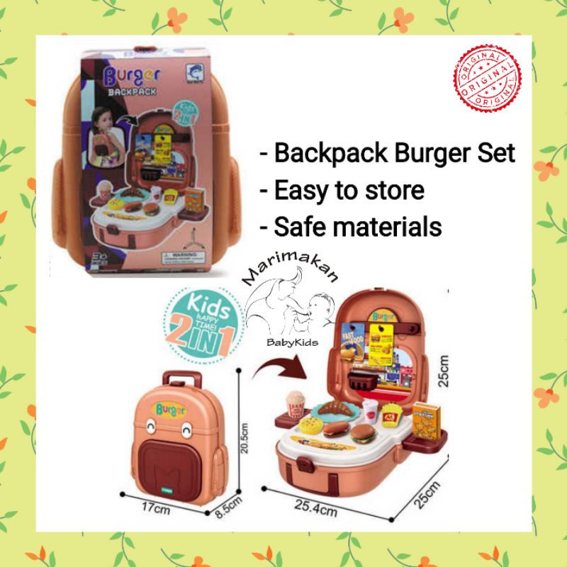 Mainan Masak-Masakan Anak Backpack Burger Set Pretend Play