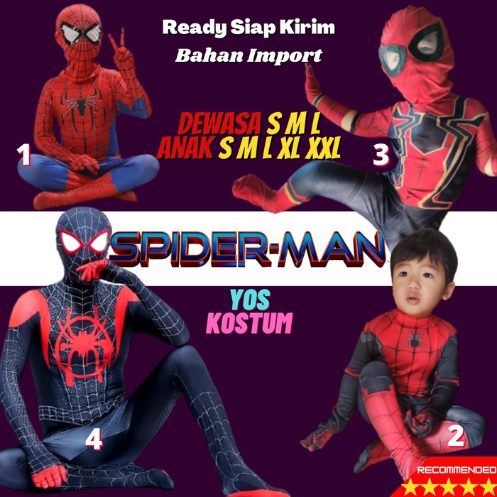 Kostum Spiderman Anak Dewasa Import Karakter Cosplay Topeng Superhero Karnaval Ulang Tahun Laki