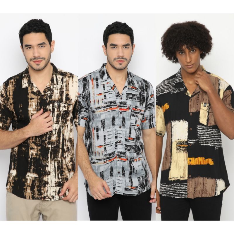 kemeja bohemian rhapsody lengan pendek / baju pria premium katun