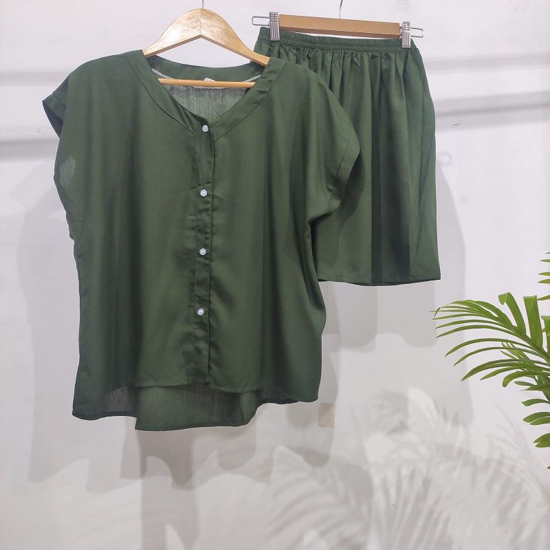 PIYAMA KANCING PENDEK | PIYAMA RAYON | BAJU TIDUR RAYON-VN ARMY