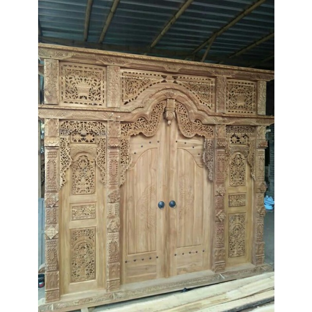 pintu gebyok ukir jati jepara/ Pintu gebyok ukir L300x270 tinggi