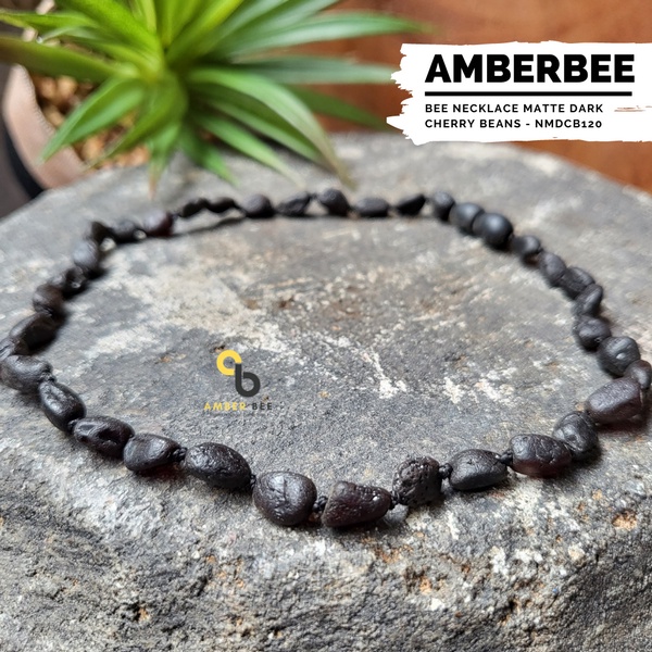 Kalung Amber Anak Premium Matte Dark Cherry Beans NMDCB120 By Amber Bee