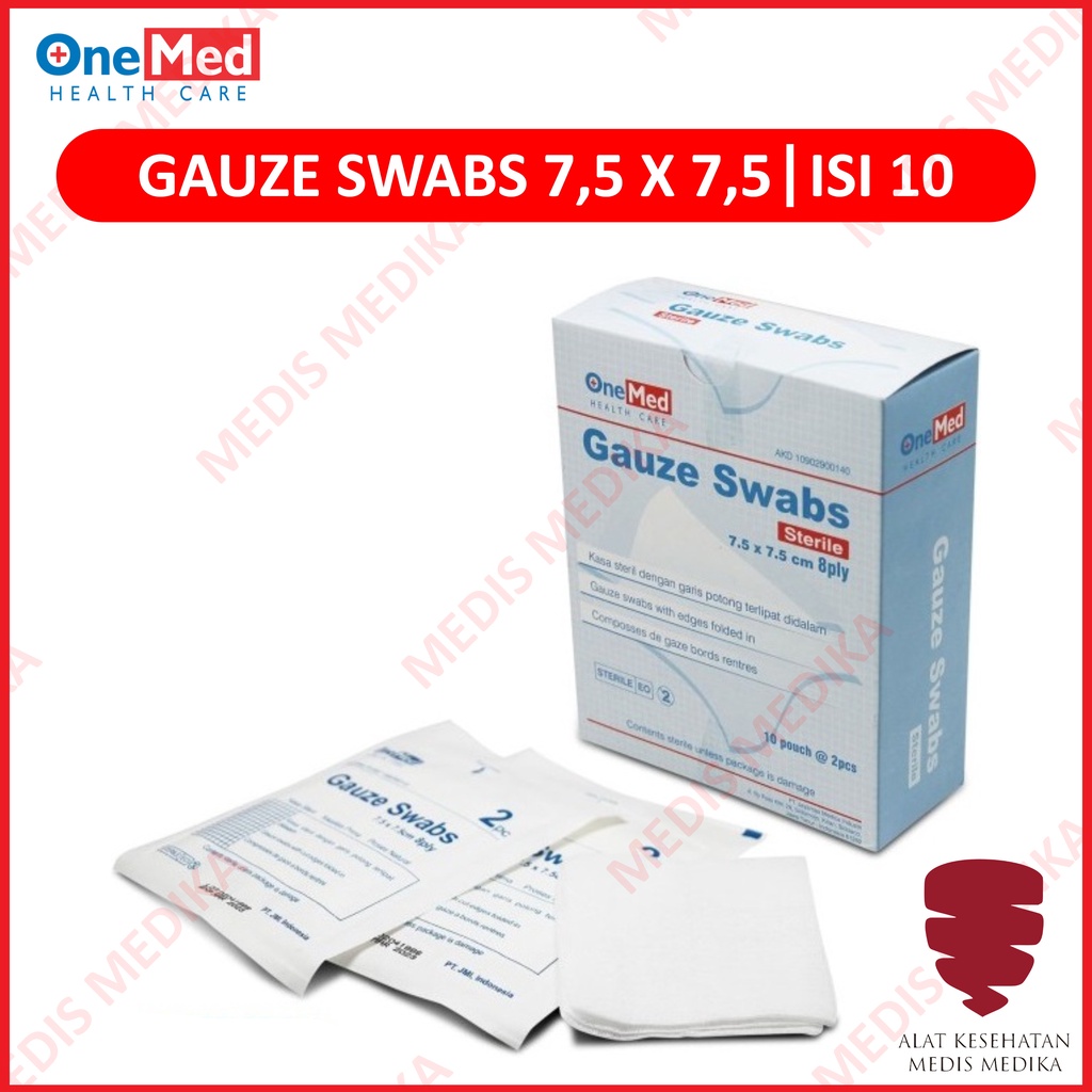 Gauze Swab 7,5X7,5 Onemed Kasa Steril Kesehatan Peralatan P3K Luka Sterile Isi 10