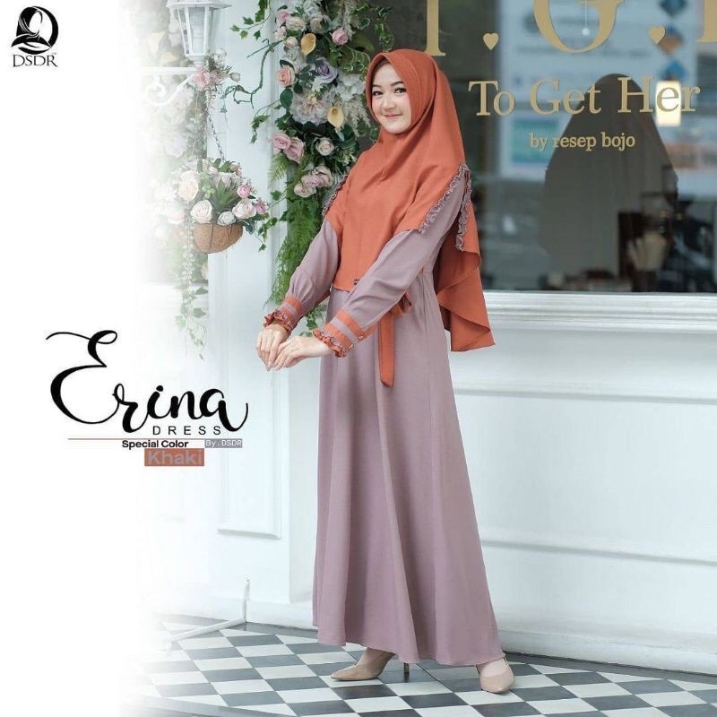 Ready Stock erina dress by DSDR MOM SET KHIMAR KHAKI M