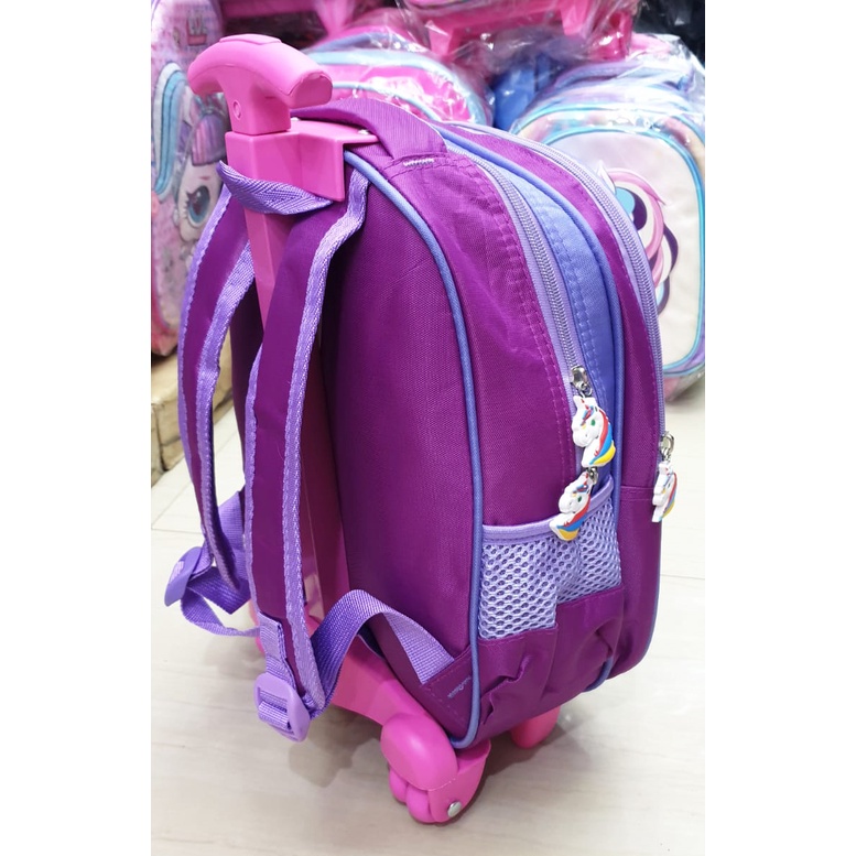 SALE TERMURAH Tas Roda Dorong Trolley Anak PEREMPUAN Sekolah TK KARAKTER PUTRI LILAC MAHKOTA 3D TIMBUL ( 13inch dan VALE 14inch )