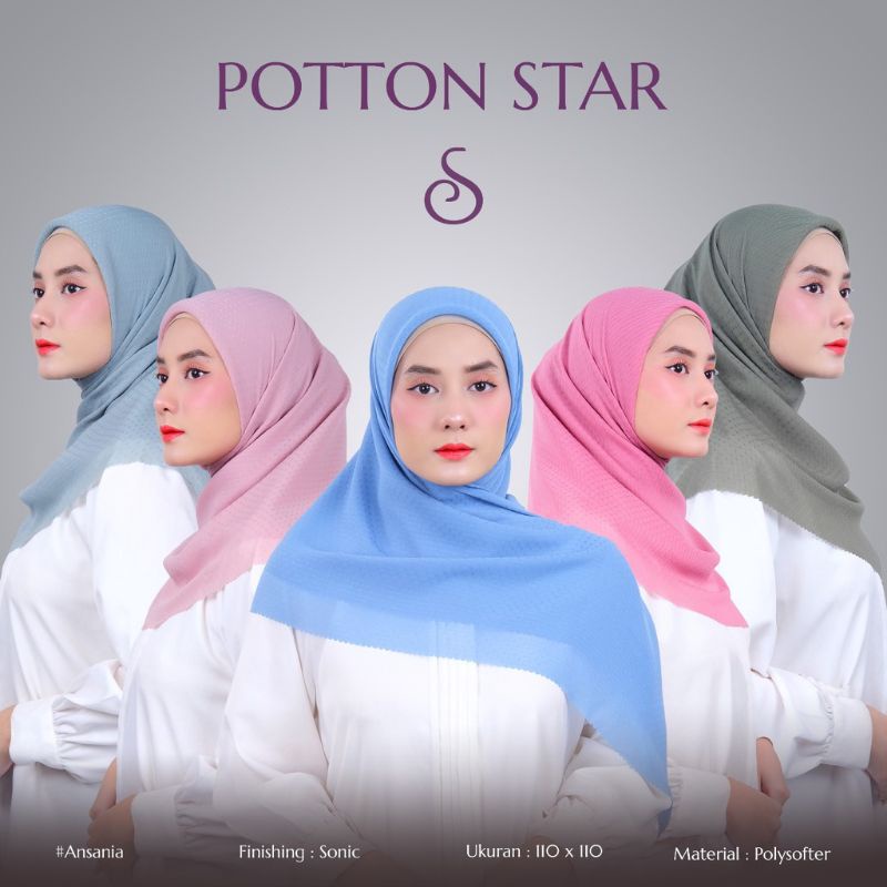 jilbab segiempat potton star laser cutting/potton star laser cut/jilbab segiempat potton star premium series