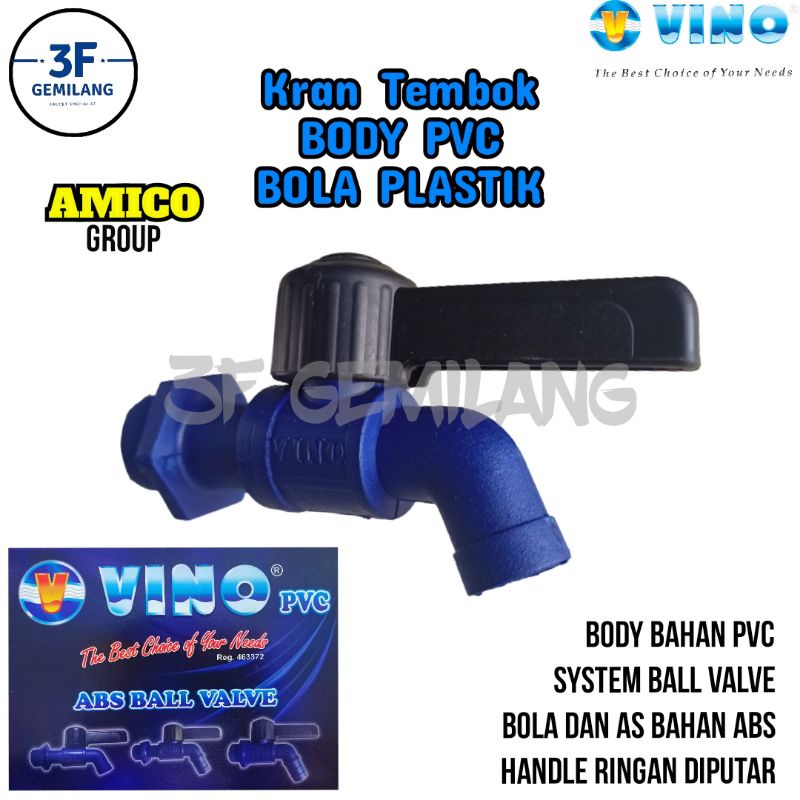 AMK-VN-1/2-Kran Keran Air PVC BOLA KUNINGAN atau ABS Uk. 1/2 BODY KECIL AMICO VINO ORIGINAL HIGH QUALITY