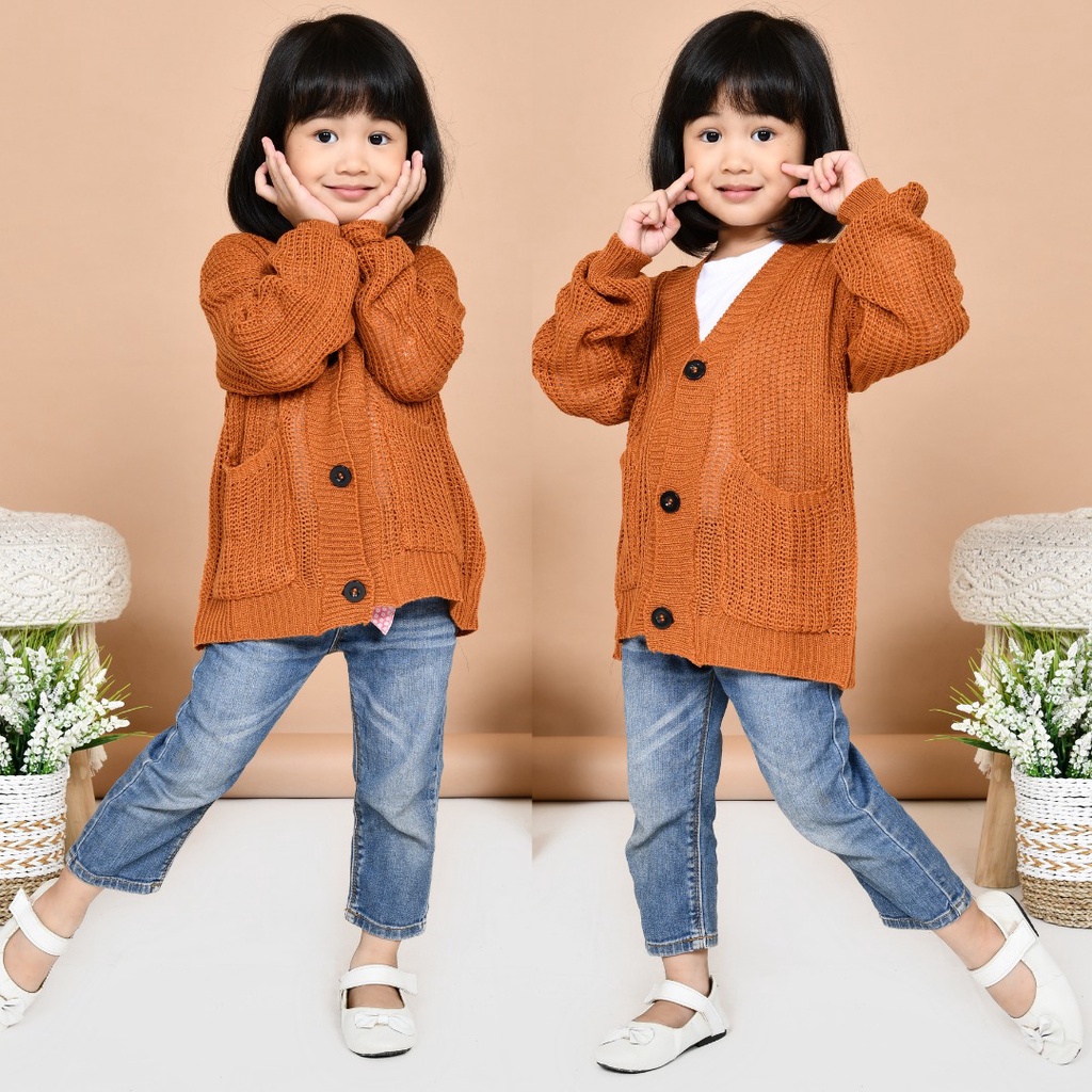OUTER Cardigan Rajut Anak Perempuan Kancing 4-5 Tahun / Kardi Rajut kancing Tebal 7 GET switer cardi