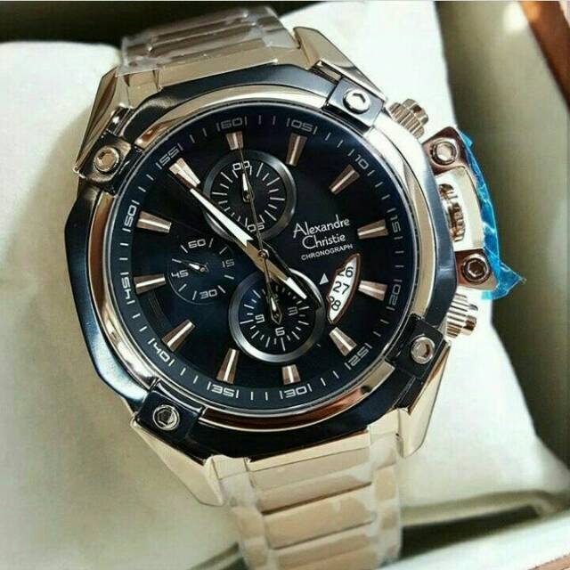 JAM TANGAN PRIA ALEXANDER CHRISTIE 6225 HITAM GOLD ORIGINAL