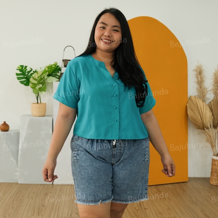 KEMEJA WANITA JUMBO BIG SIZE POLOS LENGAN PENDEK BAJUBUNDA VIA-LIGHT TOSCA