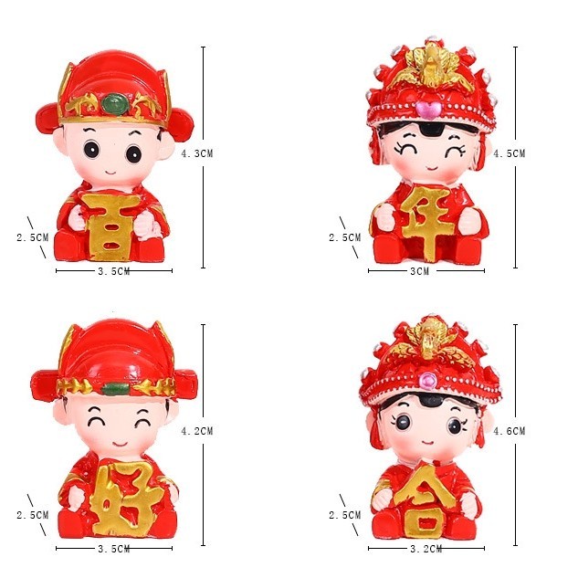 Pajangan Miniatur Pengantin China Set 4 Dekorasi Sangjit Boneka Kecil