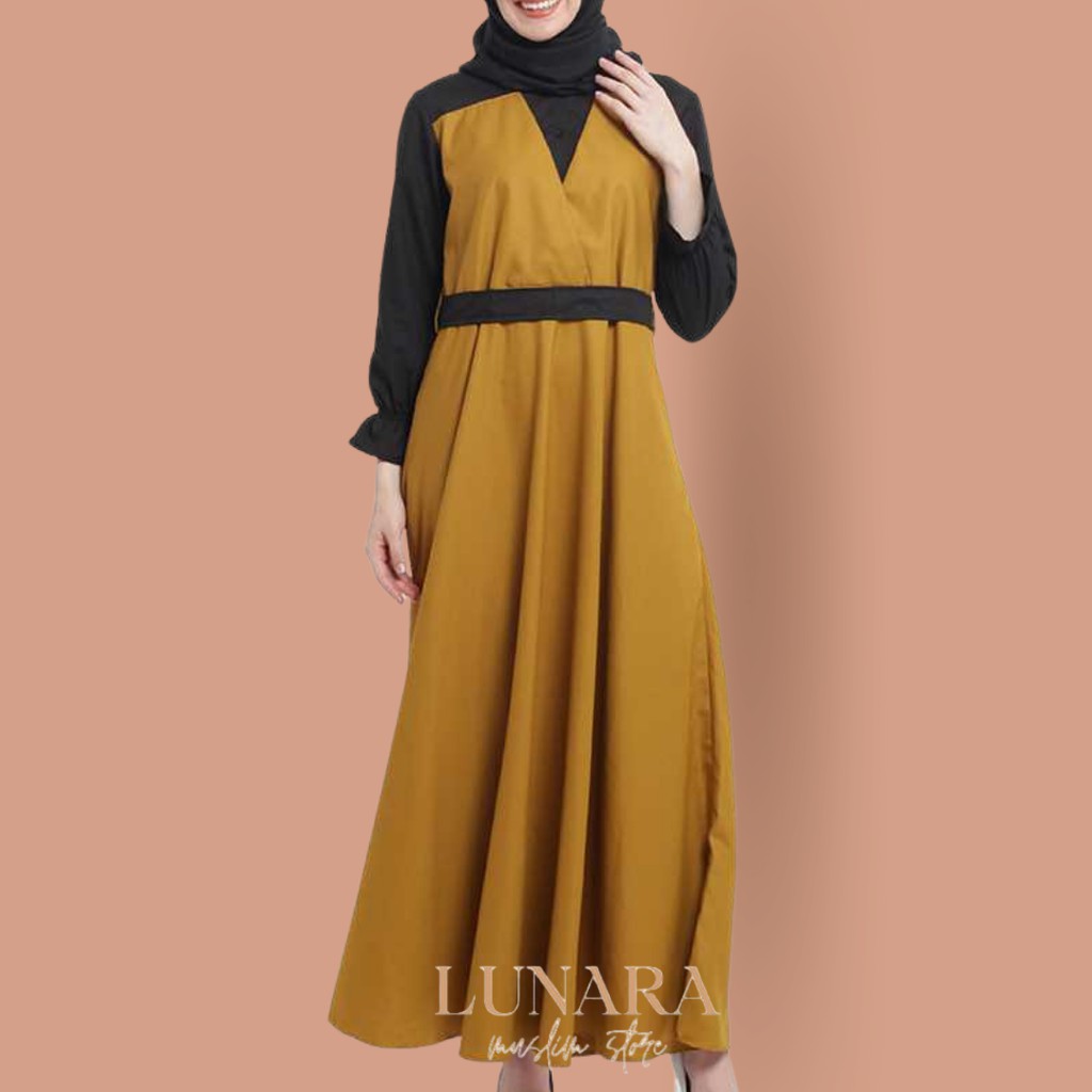 Baju Gamis Terbaru/ Dress Gamis Wanita Lunara Caira Yellow