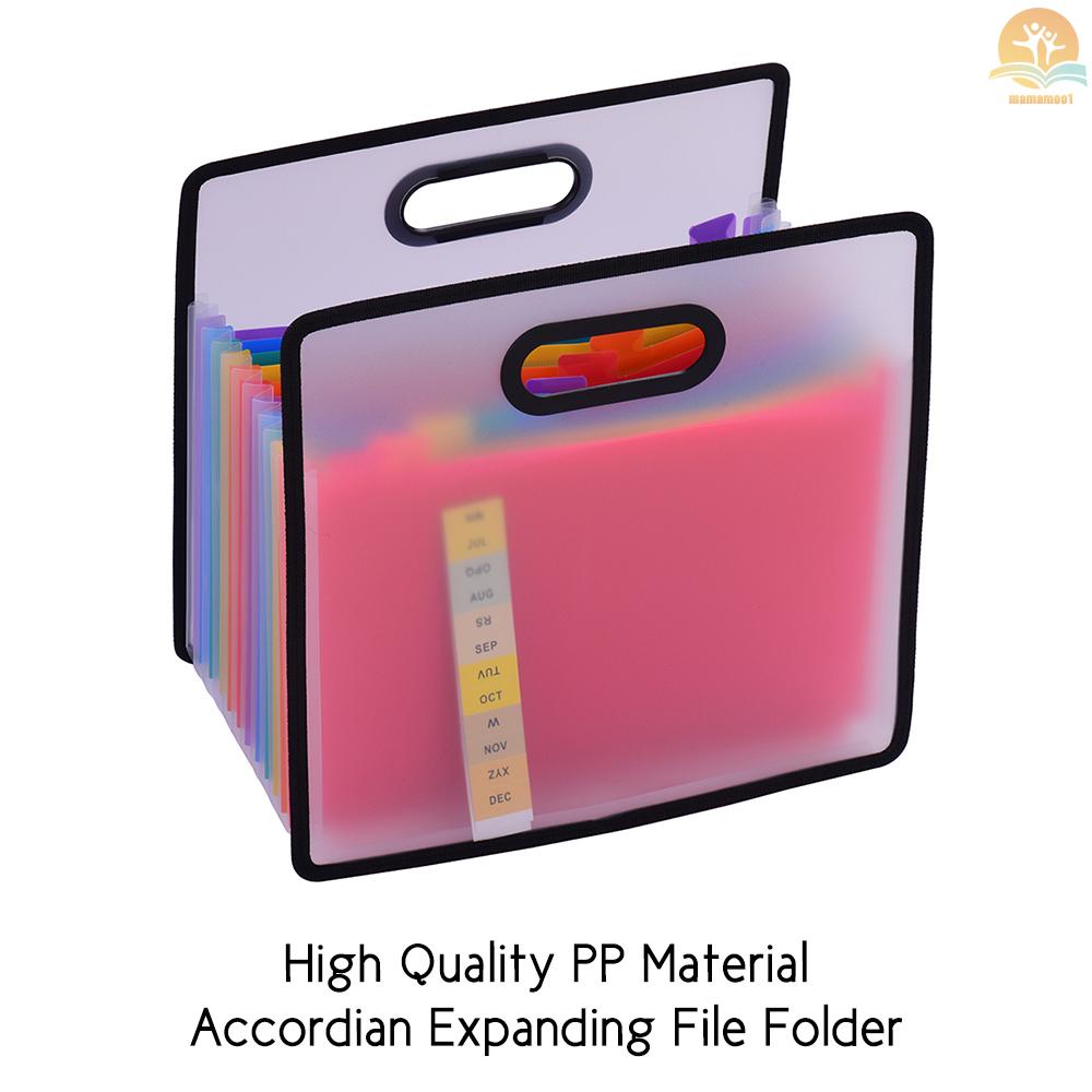 Accordian Expanding File Folder A4 Paper Filing Cabinet 12 Pockets Rainbow Coloured Portable Receipt Organizer with File Guide and Label Cards for Office School