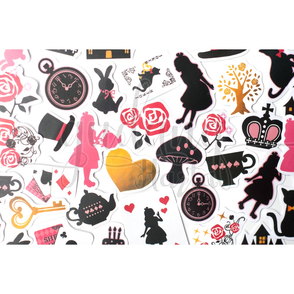 Stiker Black Alice In Wonderland Sticker DIY Scrapbook GH 301418