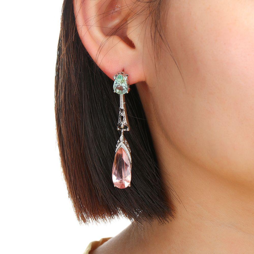 Lily Drop Earrings Fashion Perhiasan Pernikahan Perak Disepuh Aquamarine