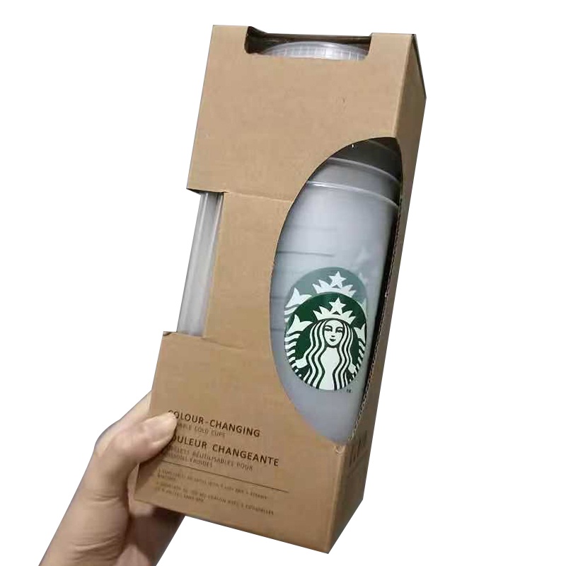 Cangkir Minum Desain Starbucks Bahan Plastik, Dapat Berganti Warna, 24oz