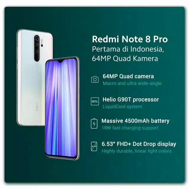 Xiaomi redmi note 8 pro 6/64gb 64mp quad camera pertama helio