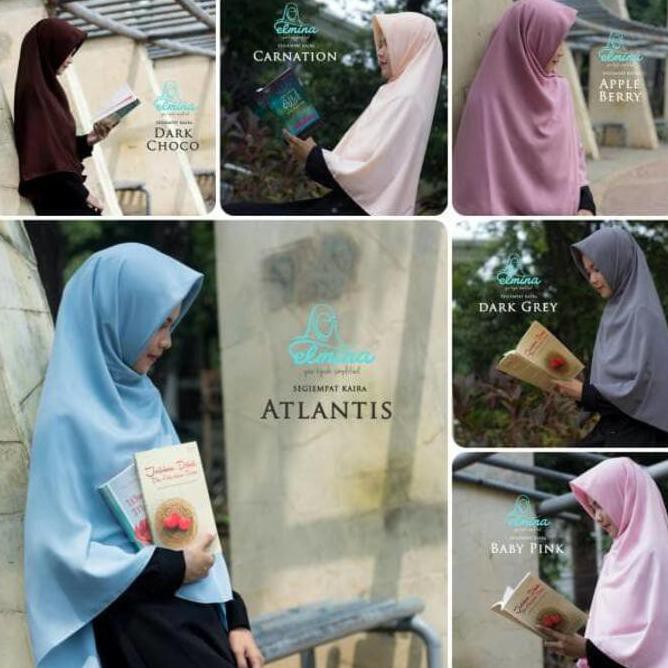 STOK BARU KHIMAR HIJAB JILBAB SEGI EMPAT KAIRA POLOS 115CM BY ELMINA .. ,, ..