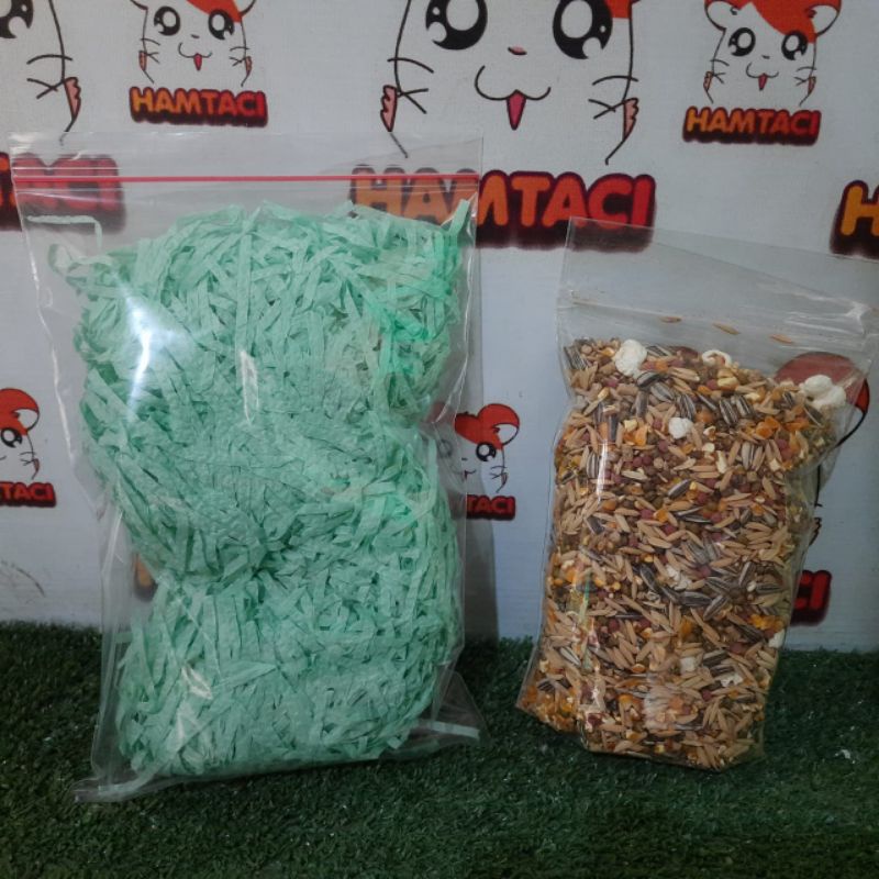 PAKET MURAH TISSUE BEDDING 25GR DAN MAKANAN MIX BASIC HAMSTER/GERBIL