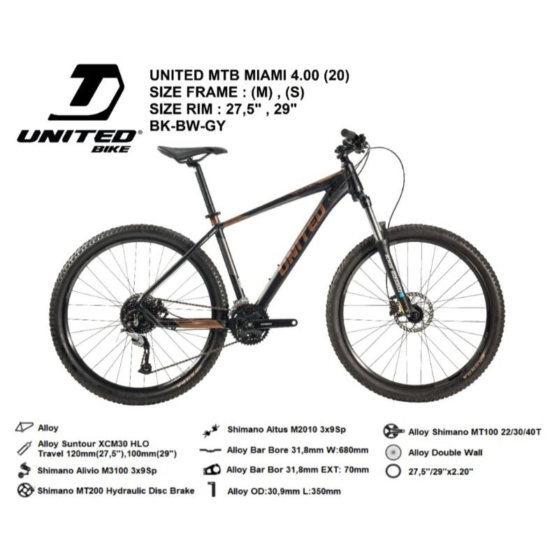 Sepeda Gunung 27.5 inch MTB UNITED MIAMI 4.00 ALLOY 27speed Hidrolik -BanyakBonusnya-