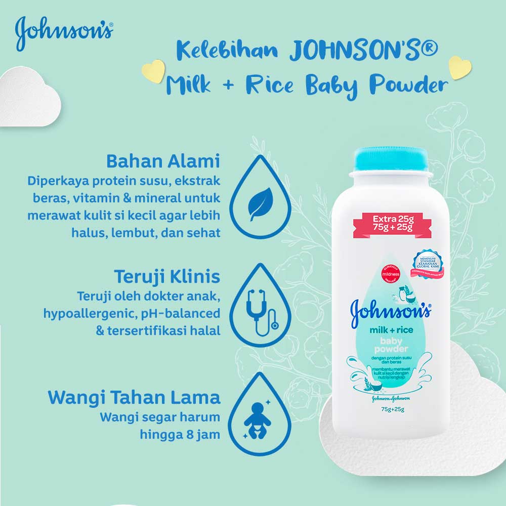 JOHNSON'S BABY POWDER - BEDAK BAYI JOHNSON BABY ORIGINAL 75+25 (100) gr BLOSSOM PINK / MILK RICE PUTIH