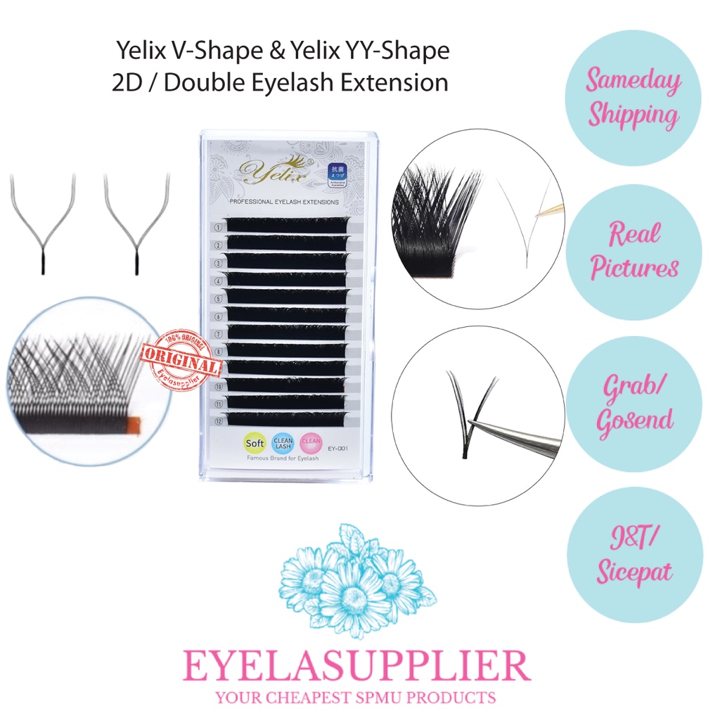 Yelix Y-Shape V-Shape W-Shape WW Shaped YYshape VV Ellipse 3D Super Soft Professional Eyelash Extension Bulumata cabang 2D Volume y-shaped