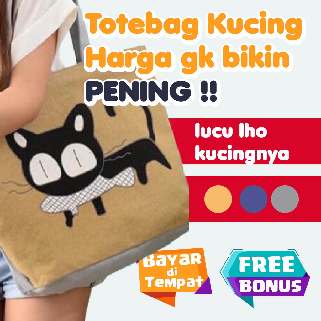 Totebag Wanita Canvas Kuliah Premium Vintage Resleting Tebal Estetik Sleting Kerja Motif Tote bag Ka