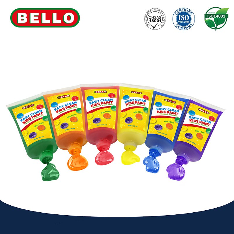 

HJK BELLO EASY CLEAN KIDS PAINT - Cat WASHABLE lukis ANAK - 1SET: 6x60ml