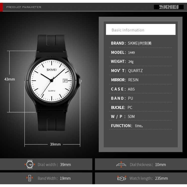 SKMEI Jam Tangan Analog Sporty Wanita - 1449 [Hitam Putih]