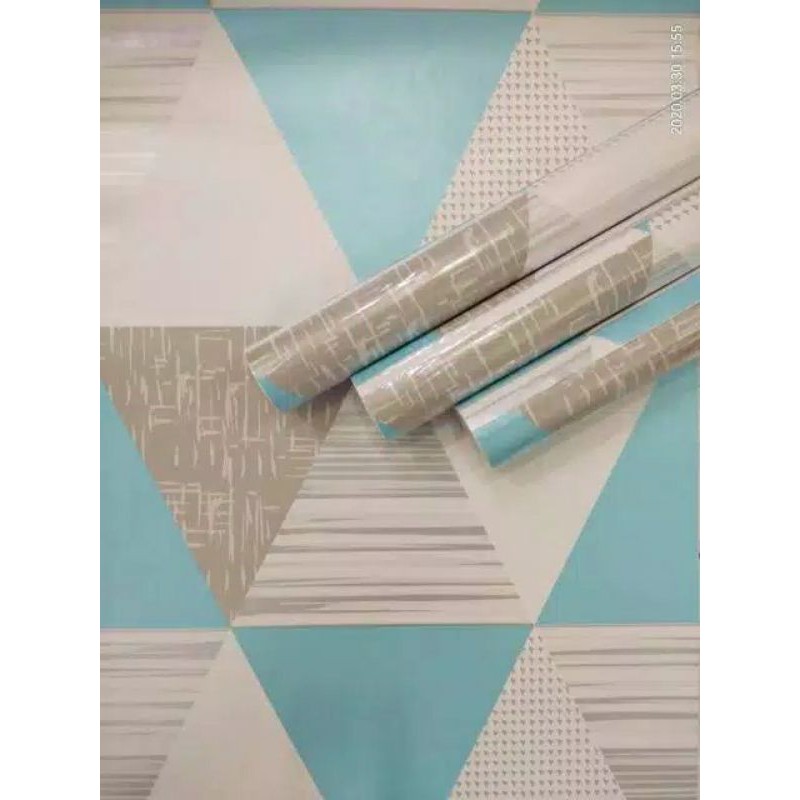 Wallpaper Sticker Dinding Motif Segitiga Biru Panjang 10M x Lebar 45Cm