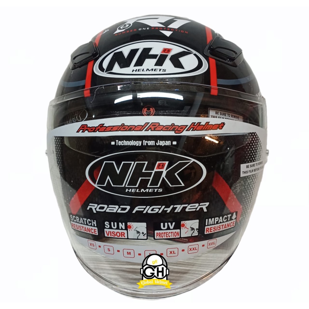 HELM NHK R1 NAPOLEON BLACK RED DOUBLE VISOR HALF FACE