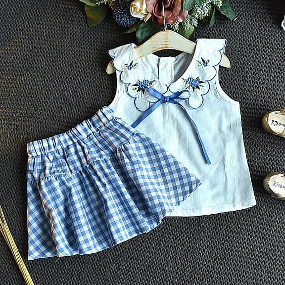 Setelan Anak Cewek Catty White Blue Set 2in1 (baju, rok)