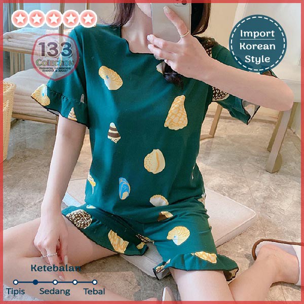 Baju Tidur Neci Keriwil Import Rumbai 居家服 | Setelan Piyama HP Hotpants Gelombang-Shell