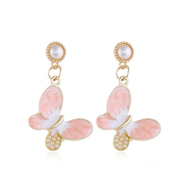 LRC Anting Tusuk Fashion Contrast Color Hollow Butterfly Pearl A6138X