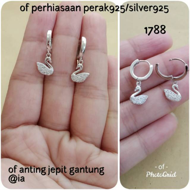 ANTING JEPIT BULAT GANTUNG ANGSA PERAK 925 LAPIS EMAS PUTIH 1788, 1663ajg.