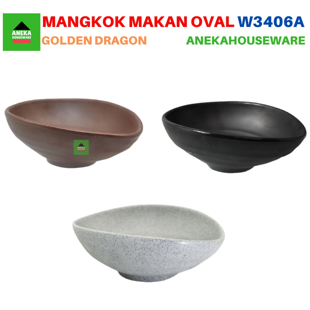 Mangkok Makan Tembikar Oval Doff Stone Series W3406A Golden Dragon