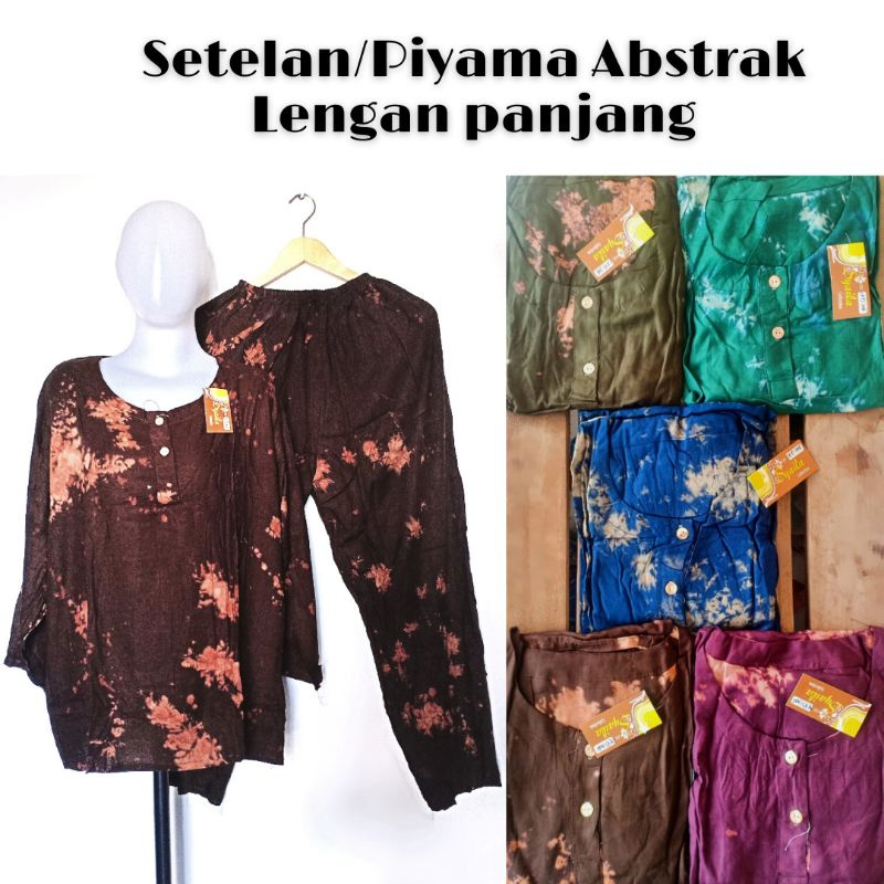 Termurah!! Setelan/Piyama Lengan Panjang - Motif Abstrak - Bahan Katun Rayon Viscose_Nyaman Dipakai