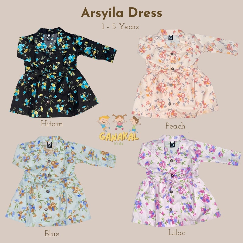 ARSYILA DRESS Motif Bunga / Baju Dress Anak Perempuan Usia 1-5 Tahun