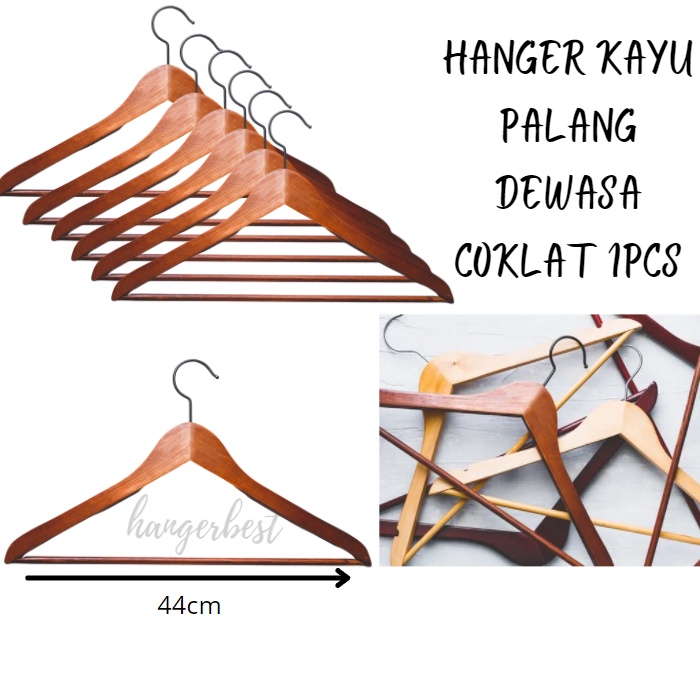 Hanger kayu palang dewasa coklat (Wood) 1pcs/ gantungan baju distro atau butik