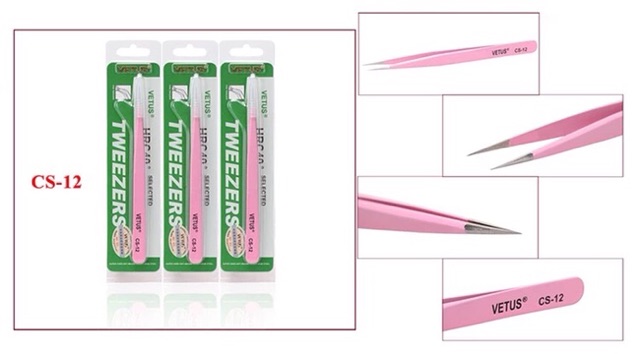 Pinset vetus pink ORI tweezers vetus original pinset lurus bengkok eyelash nail art pinset serbaguna