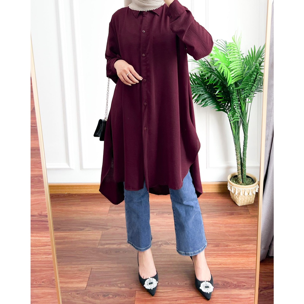 Ivana Tunik Jumbo LD 116 / Kemeja Atasan Wanita OVERSIZE Lengan Panjang Bahan Cotton Crinkle