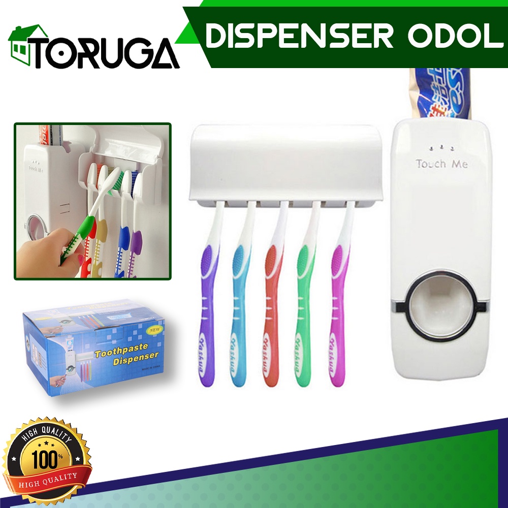 Dispenser Touch Me Odol Pasta Gigi Tempat Penyimpanan Sikat Gigi Tempel Dinding Mudah Praktis