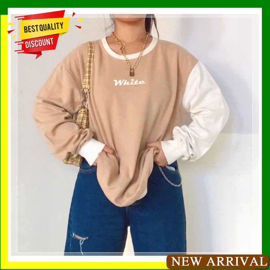 Promo Terbatas Crewneck Hitam Pria Crunek Laki Laki Cn Hnm Crew VG388 White Sweater Wanita Murah C