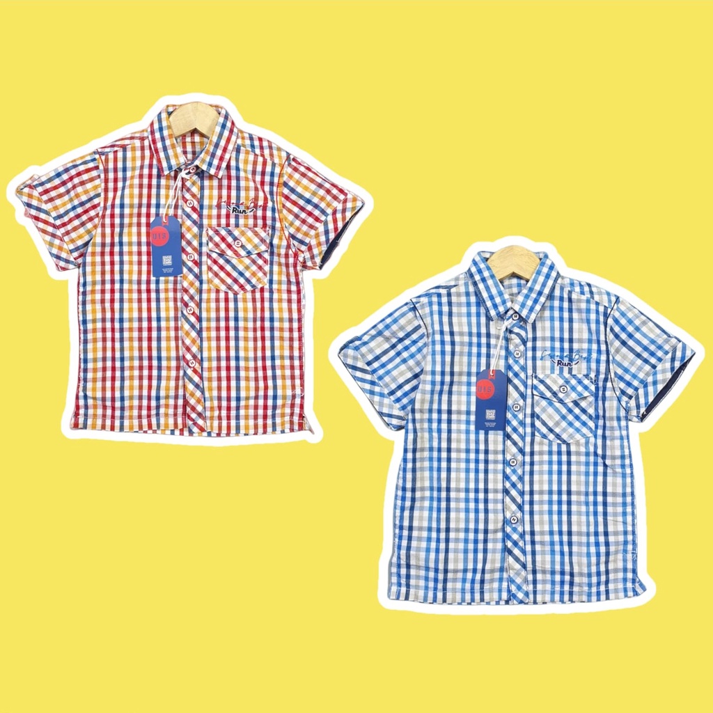 hem anak laki | kemeja anak laki laki motif kotak kotak warna merah - biru