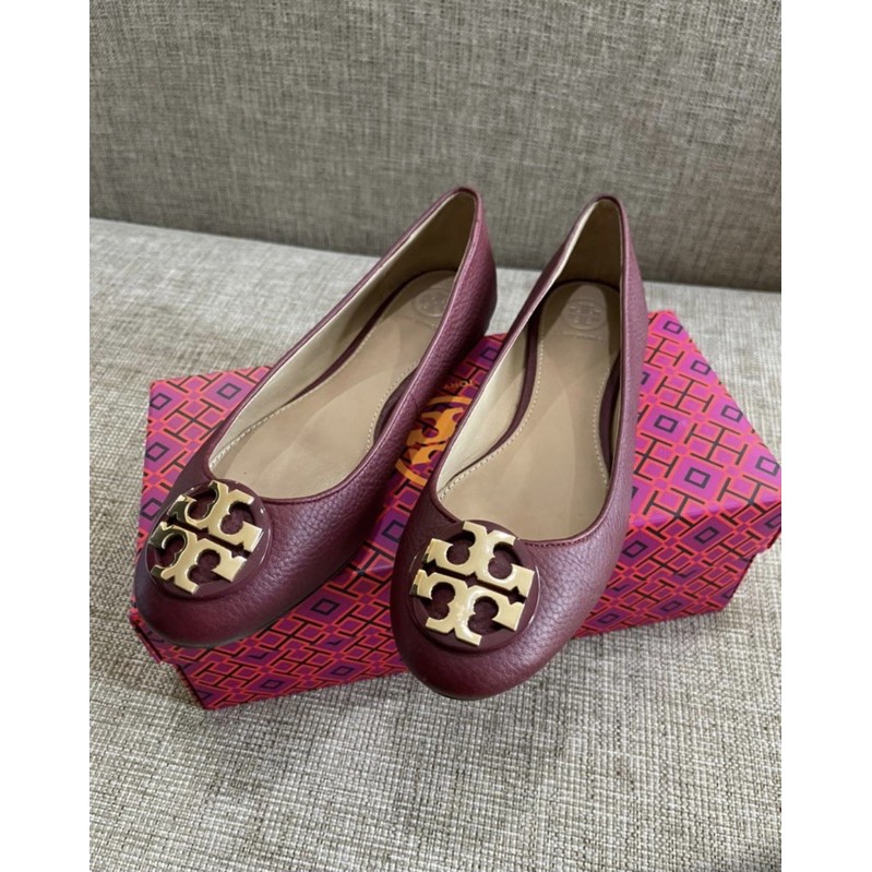 tory burch flat shoes maroon size 7 (authentic)