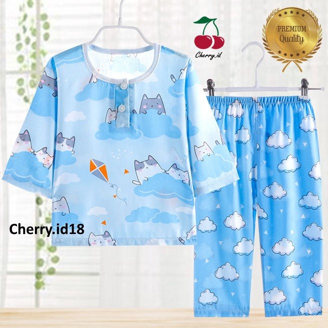 (6Bln-4thn) COD Setelan Baju Tidur Anak  Bahan Organik / Baju Organik Anak / Setelan Baju Tidur Anak Lengan Pendek Unisex / Setelan Piyama Anak Import -PY18